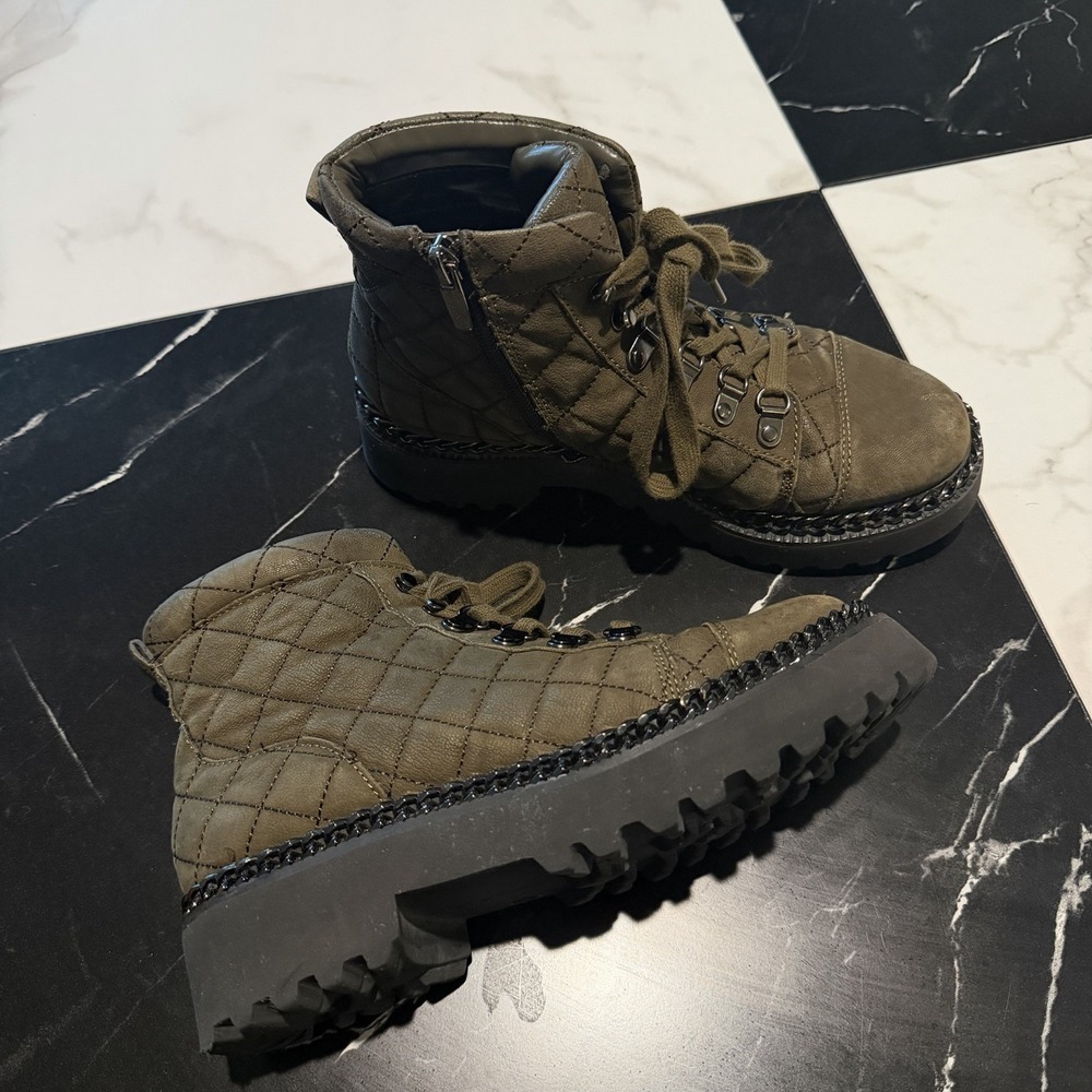 VINCE CAMUTO Womens Maissa Quilted Suede Lace-Up Boots US 7 Gray Military Green - Picture 3 of 12